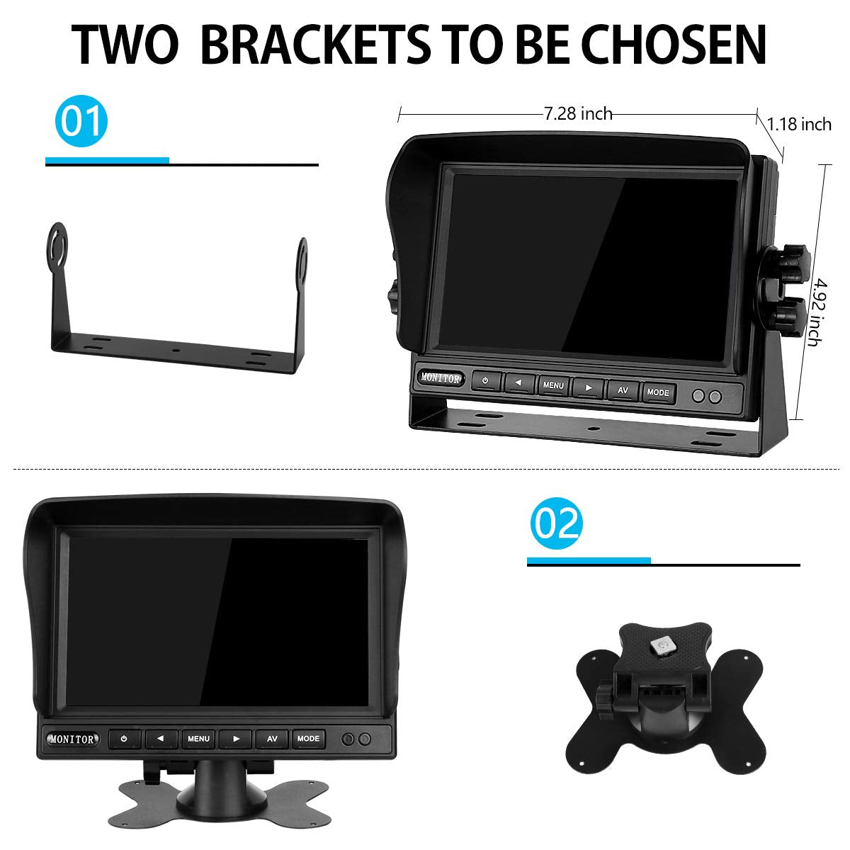 Rv Backup Camera And Monitor Kit(12-24V) 7Inch Hd Monitor Reversing +2 Rear View Camera 170Wide Angle,18Ir Night Vision,Waterpro