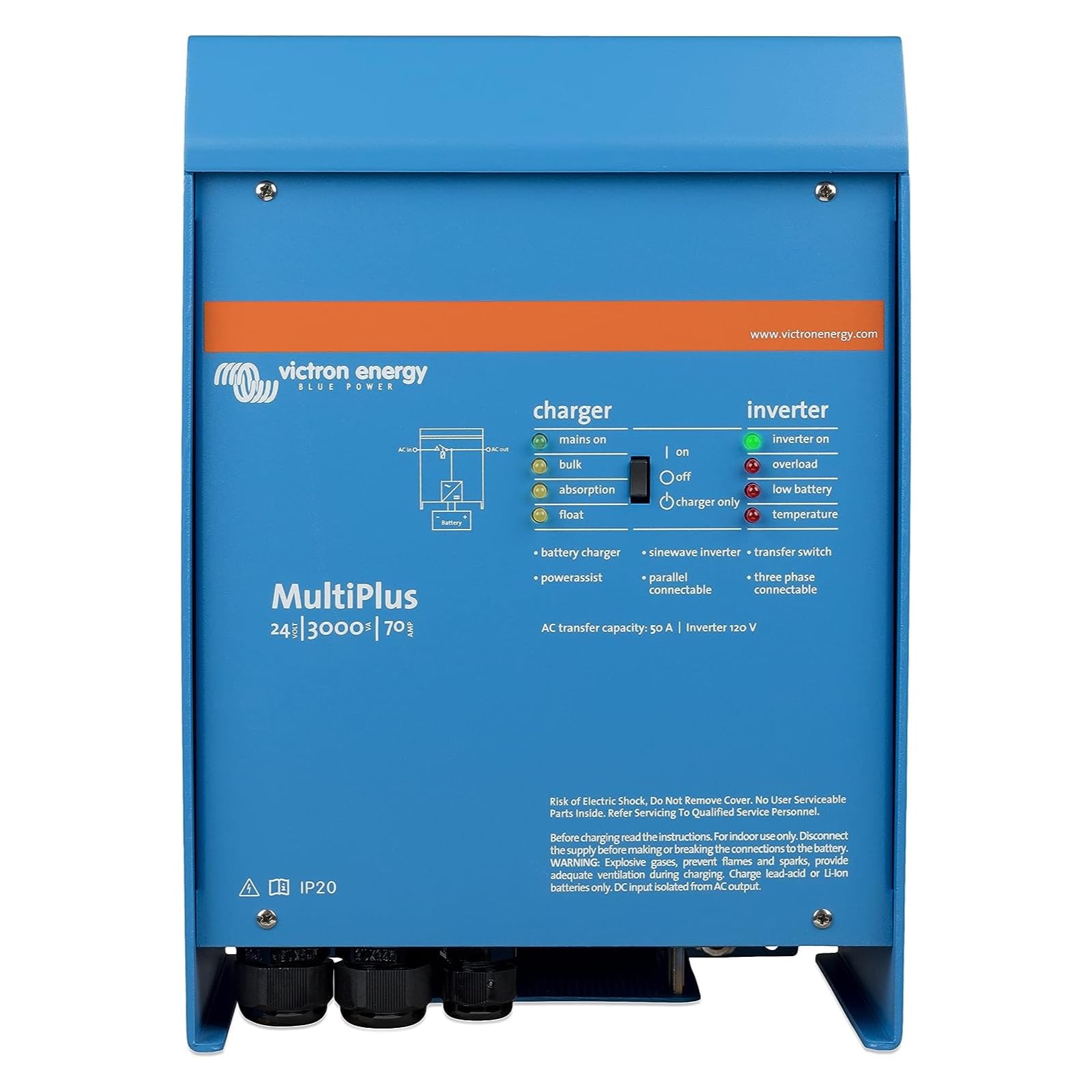 Victron Energy MultiPlus Pure Sine Wave Inverter Charger for 70 amp Battery, 3000VA 24-Volt