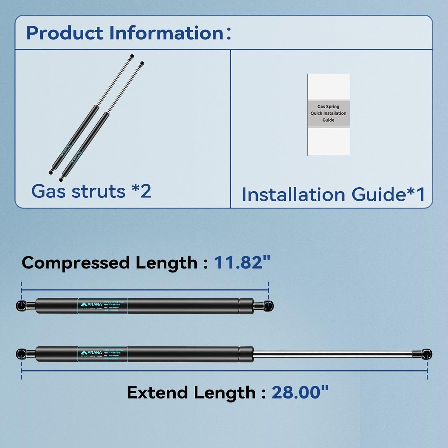 Arana St280M250 28 Inch 250Lb/1112N Gas Struts Shock Spring Lift Support For Tonneau Cover Truck Bed Cover Murphy Bed Floor Hatc