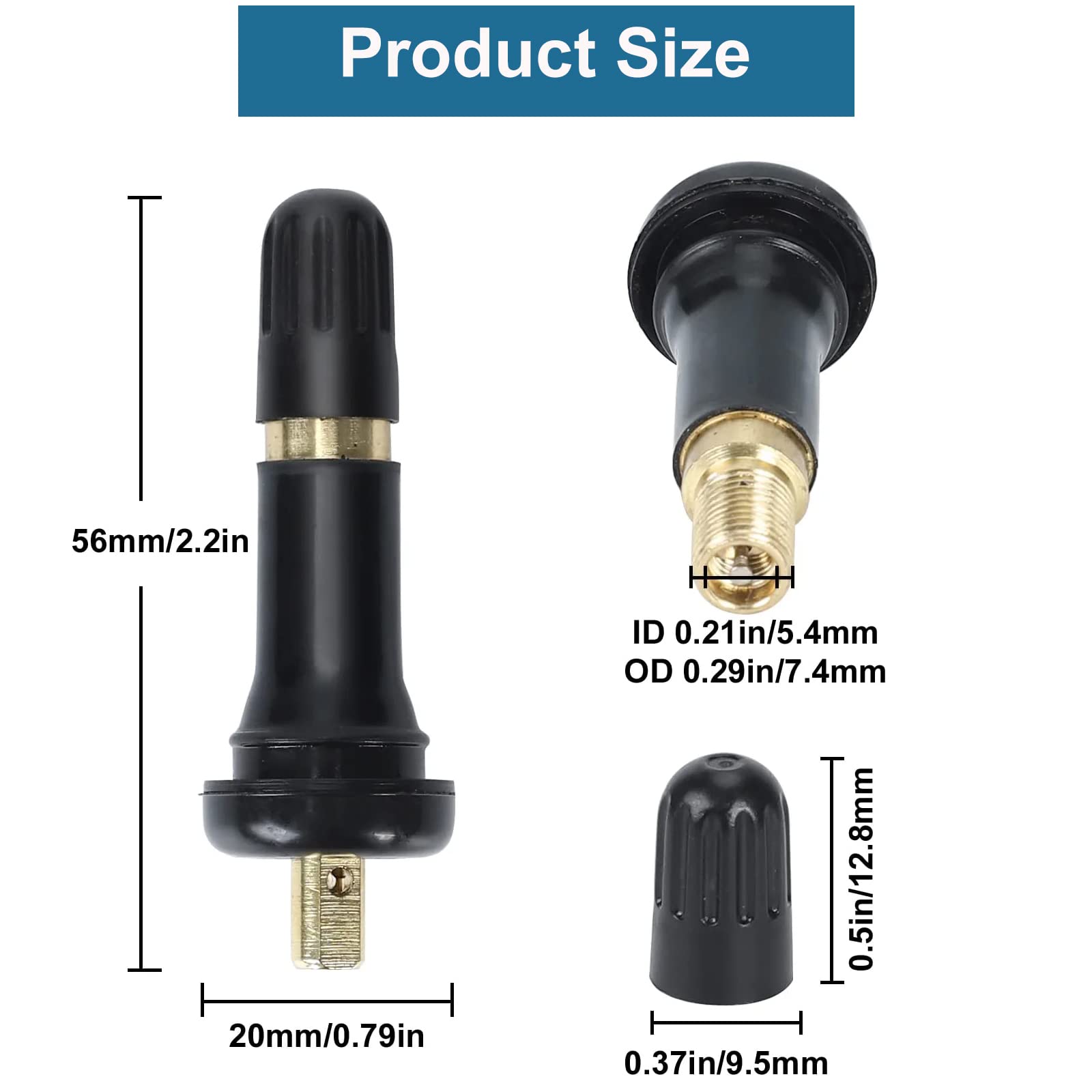 Blackhorse-Racing 20Pcs Tpms Rubber Snap-In Tire Pressure Sensor Valve Stem Compatible With Ford Chevy Dodge Ram Cadillac Subaru