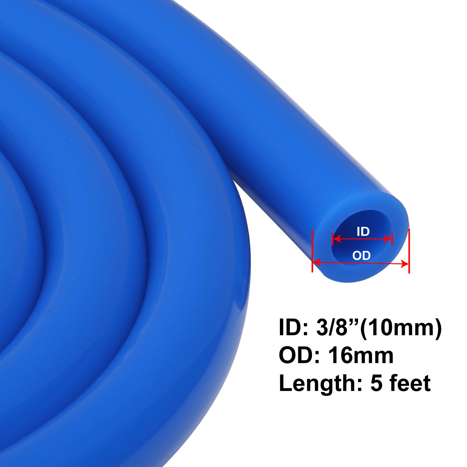 Podavelle 3/8'' 10mm ID Silicone Vacuum Hose Line Tubing 5FT Blue 130 PSI Maximum Pressure
