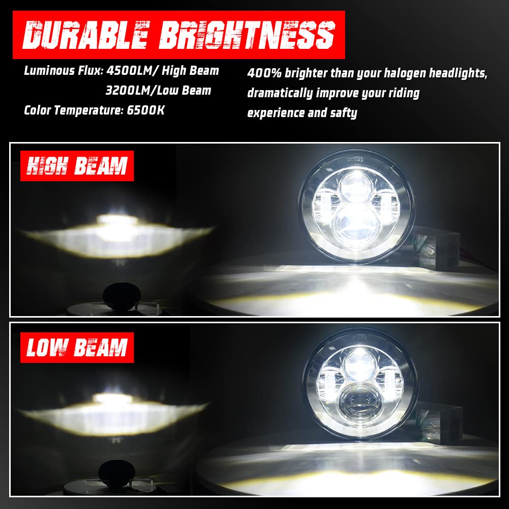 Tugwuetlwu 7'' Led Headlight 4.5'' Auxiliary Fog Lights Kit For Motorcycle Compatible With Harley Davidson Road King Electra Gli