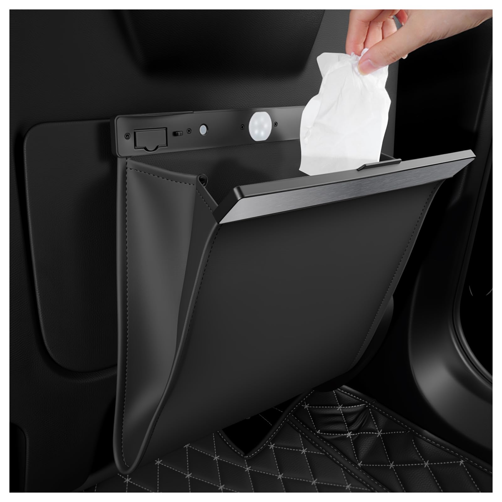 YGDMD LED Car Trash Can Leak-Proof,Strong Magnetic Fast Closing Car Trash Bin as Cars Organizers and Storage,Cars Garbage Can wi