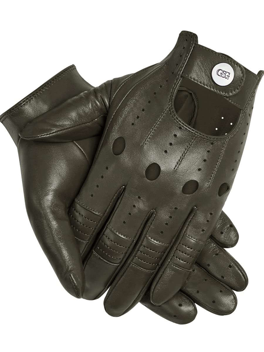 Gsg Men Genuine Leather Gloves Army Green Unlined Biking Touchscreen Driving Gloves Large,Army Green Palm Hole