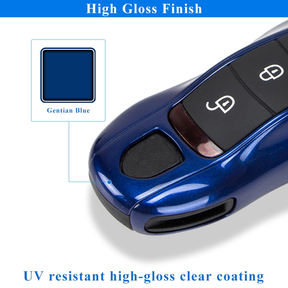 Aerobon 3-Piece Painted Key Cover Key Fob Shell Compatible With Porsche Key Shell Replacement (Mk1, Gentian Blue)