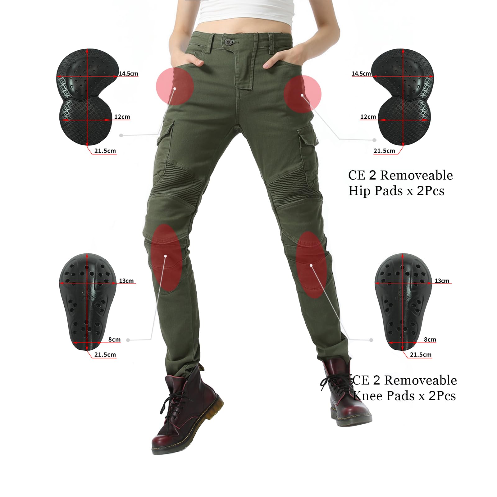 LOMENG Motorcycle Riding Pants Motorcycle Jeans Slim Fit with CE Knee Hip Removable Protectors Armor for Women Green M 30
