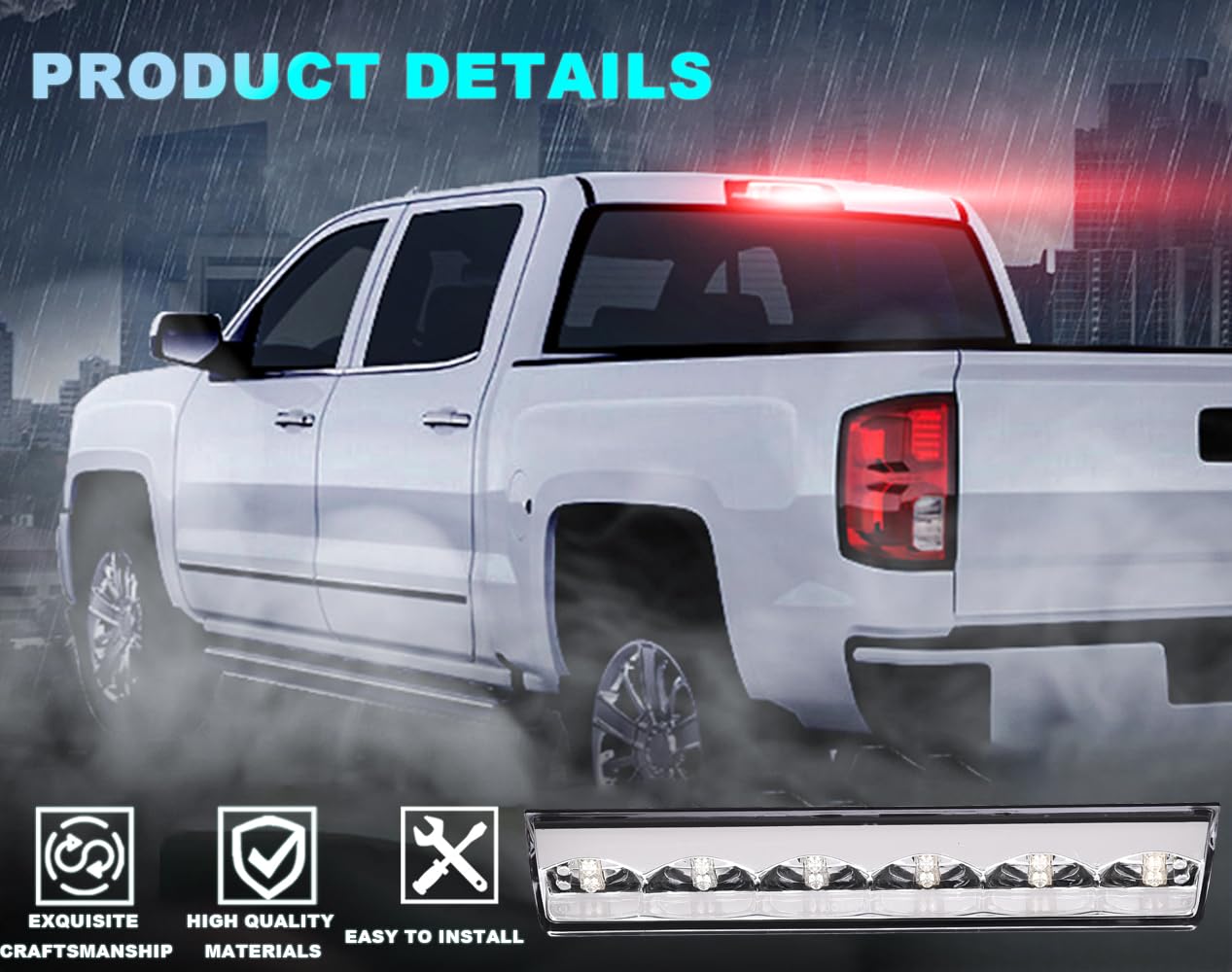 Cheda Third 3D Brake Lights, Compatible With Red Lens Clear Housing, Chrome Lens Clear Housing Led Bar Tail Cargo Lamp, At-Led-3