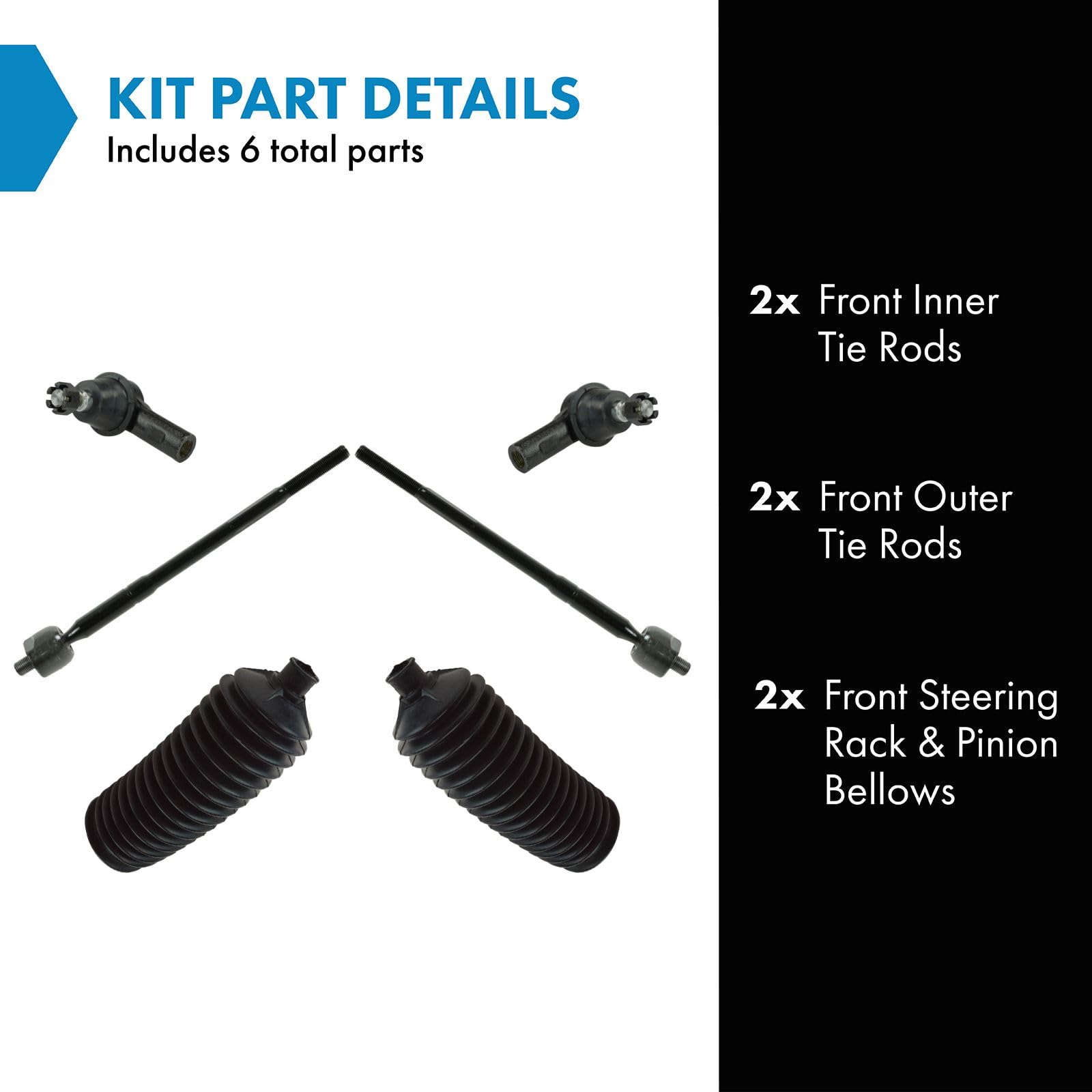 Trq Front Driver & Passenger Side Steering Kit Steering Rack & Pinion Bellow Tie Rod Compatible With 98-02 Honda 98-04 Isuzu