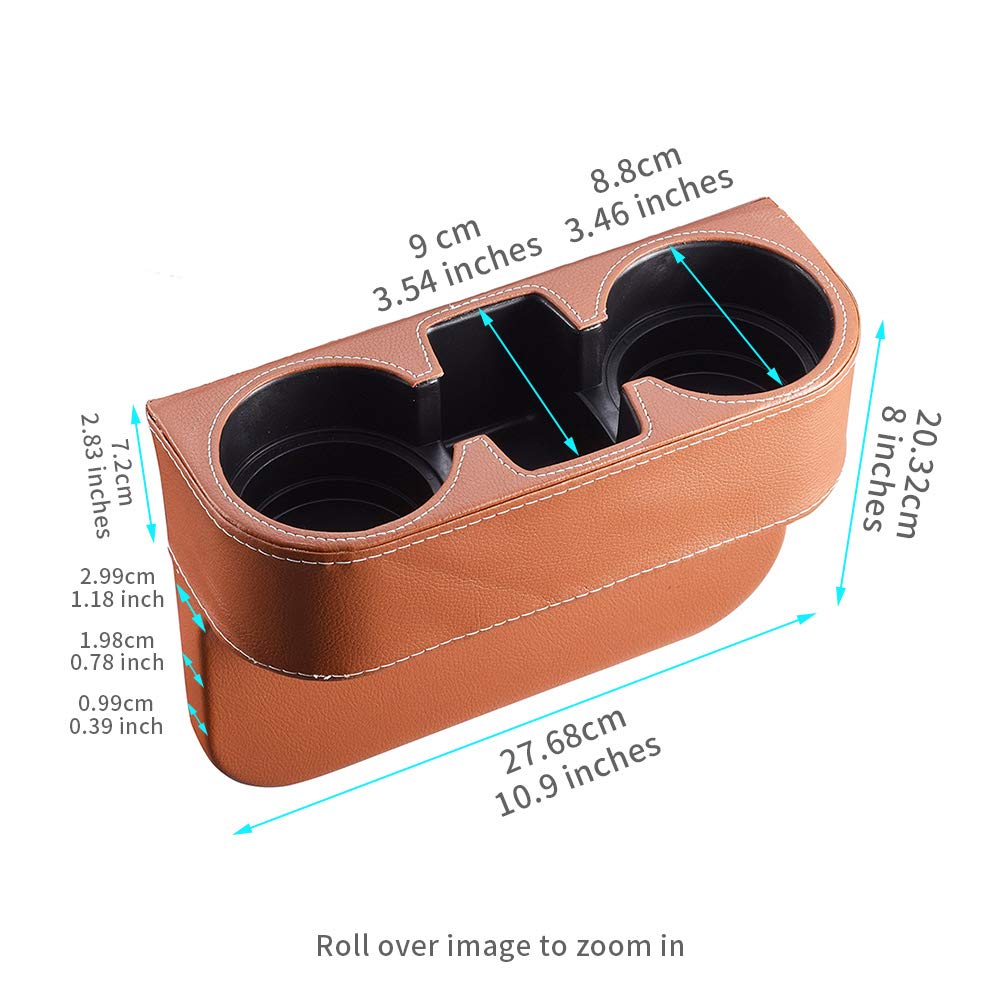 Atmomo Brown Multifunctional Car Cup Holder Car Seat Organizer Gap Filler Bottle Phone Storage Organizer