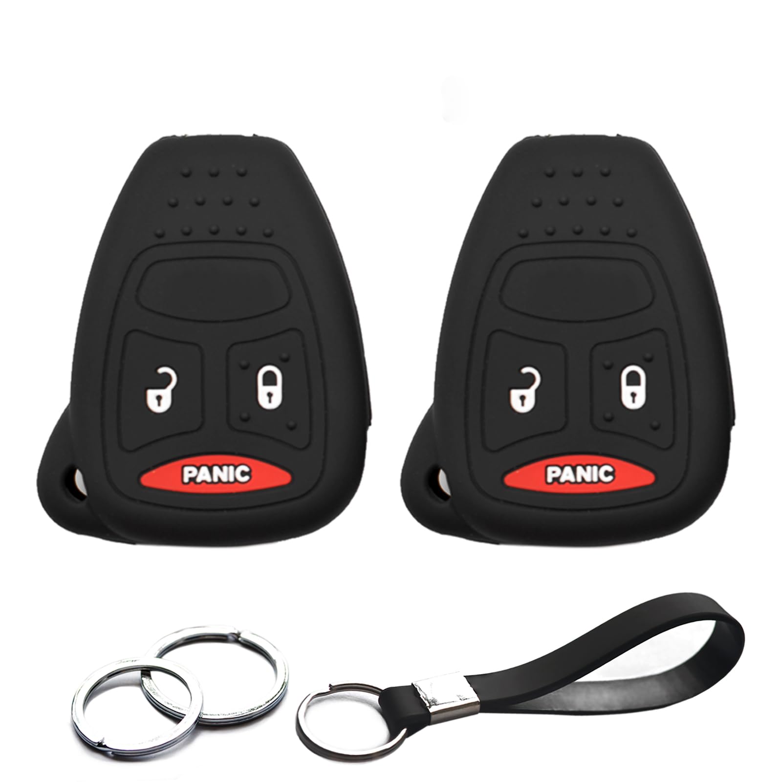 Infipar 2Pcs Compatible With Dodge Caliber Charger Dakota Durango Magnum Ram 1500 2500 3500 Key Fob Cover Case Key Chain Protect