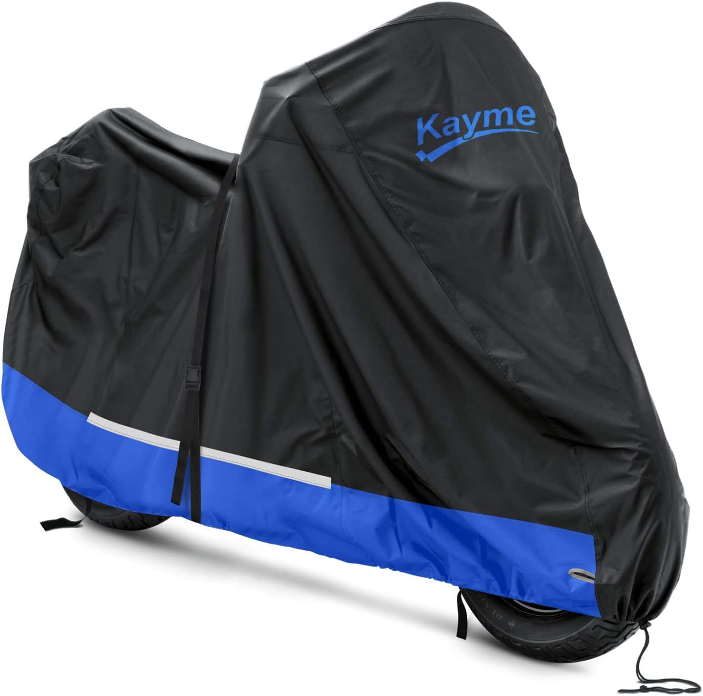 Kayme 300D Motorcycle Cover Waterproof Outdoor, All Season Rainproof Dustproof Motorbike Protective Tarp with Lock Hole, Univers