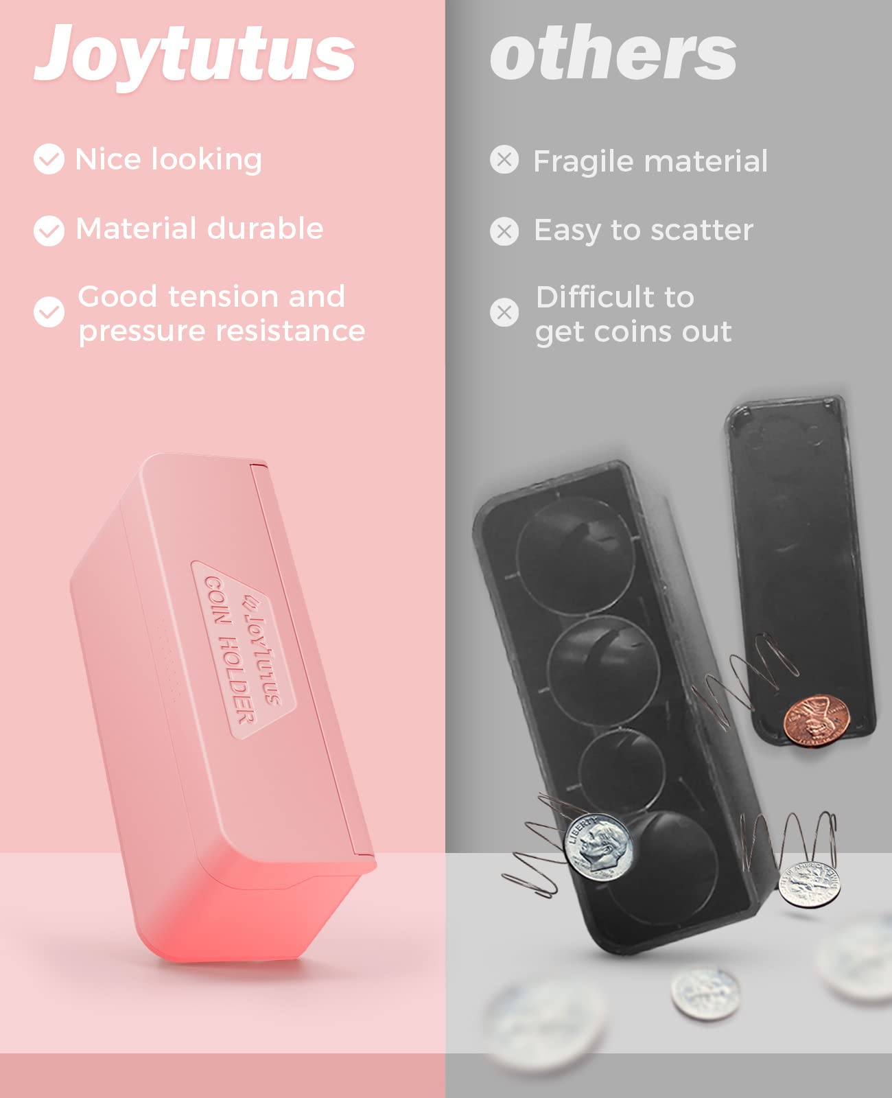 Joytutus Coin Holder For Car Change Organizer Universal Storage Coin Money Dispenser Fit For Most Car Trucks Accessories(Pink, 2