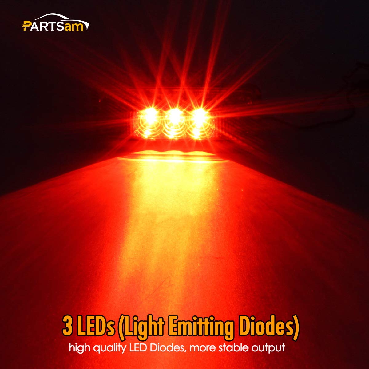 Partsam Pair 3.9' Side Marker & Clearance Light Red Waterproof Black Base Mount 3Led, Sealed Thin Line Led Trailer Marker Clearance Or Id Lights W/Miro-Reflectors