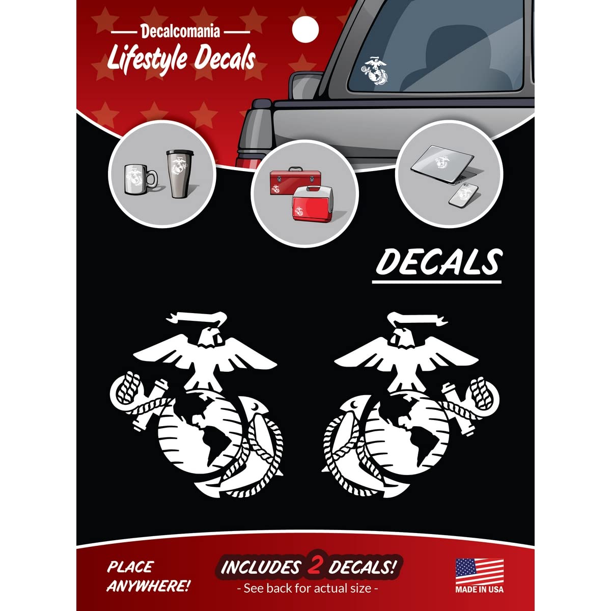 Decalcomania United States Marine Corps Ega Eagle Globe & Anchor Vinyl Decals - Set Of 2 4In White Usmc Emblem Stickers For Tail