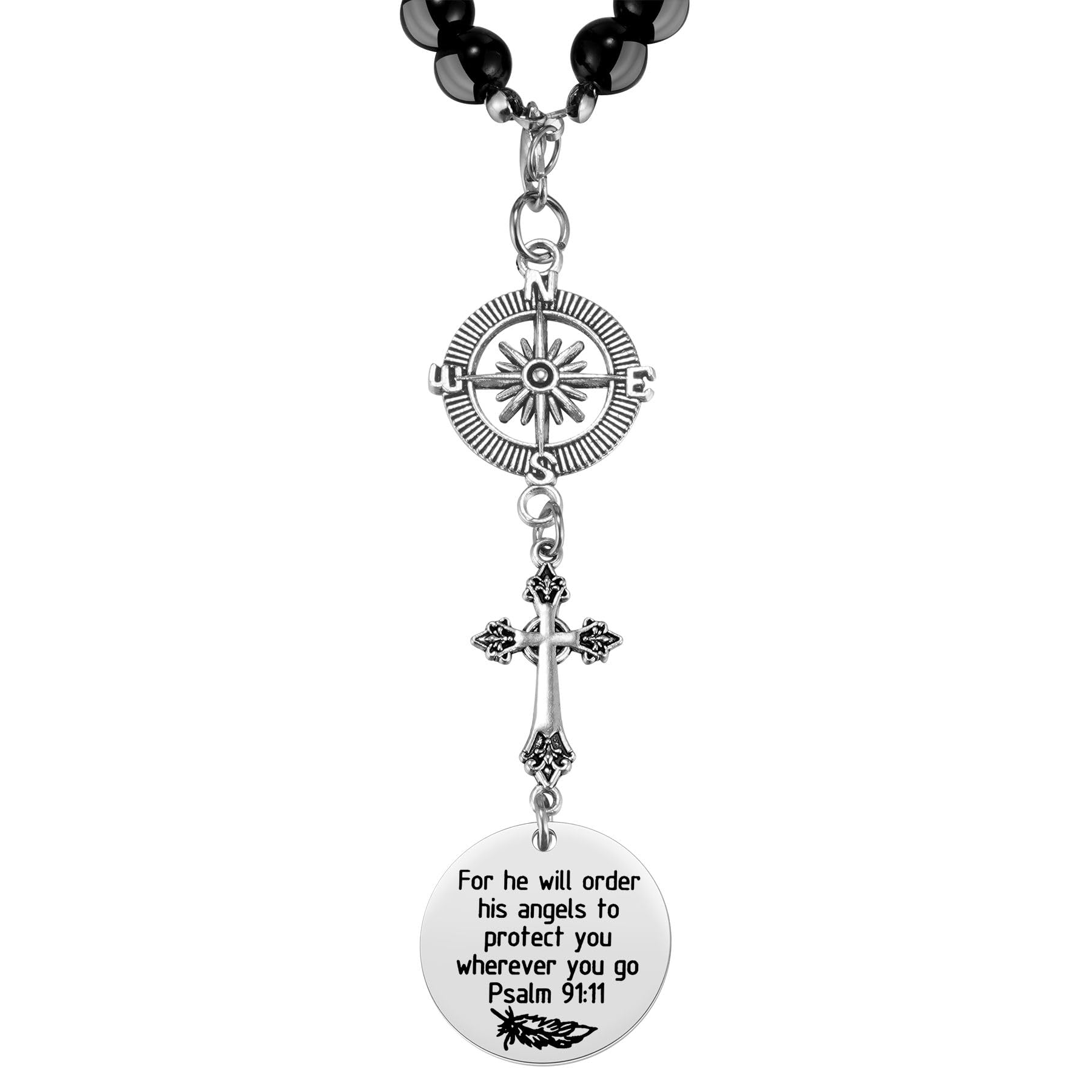 Cross Car Charm, For He Will Order His Angels To Protect You Wherever You Will Go, Rear View Mirror Car Charm, Psalm 91:11, Bible Verse, Religious Gifts For Women