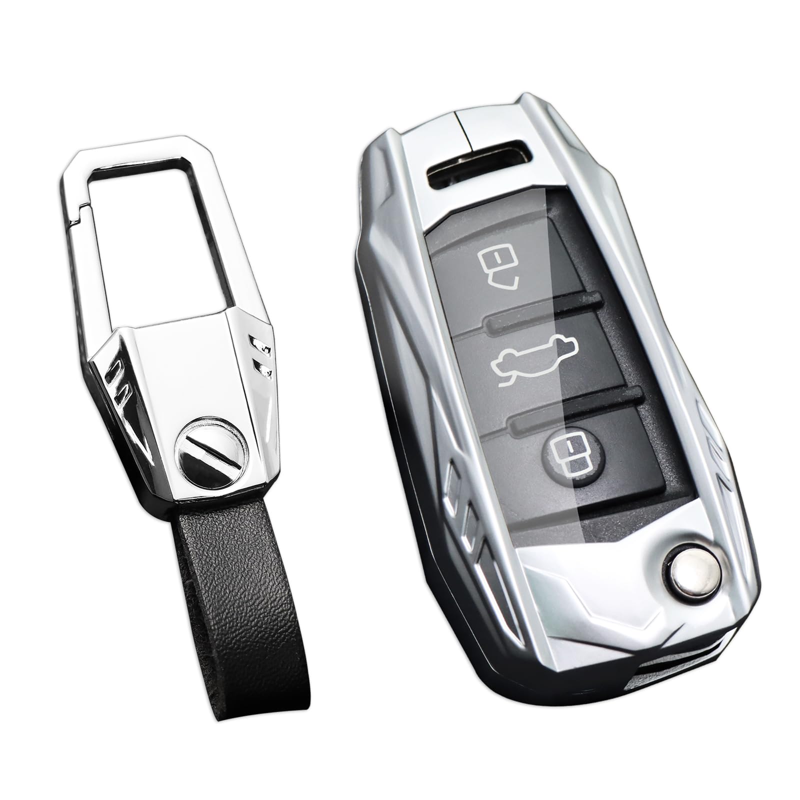 Ocezbiis For Audi Key Fob Cover with Keychain,Zinc Alloy Protection Car Key Shell Case Compatible with Audi Smart Remote Keyless