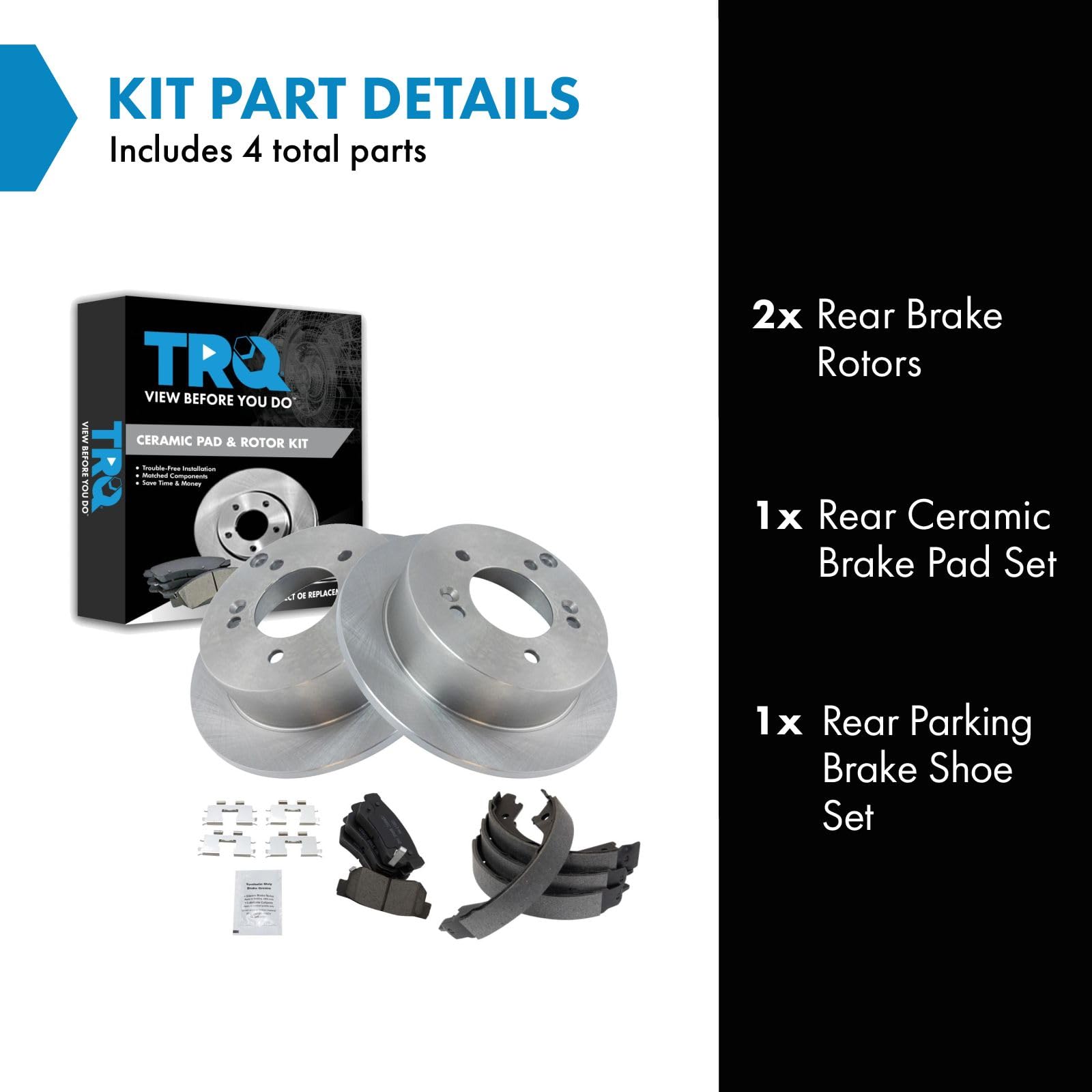 Trq Rear Brake Pad & Rotor Kit Brake Pads Brake Rotor Parking Brake Shoe Set Ceramic Compatible With 2007-2008 Hyundai Sonata 20