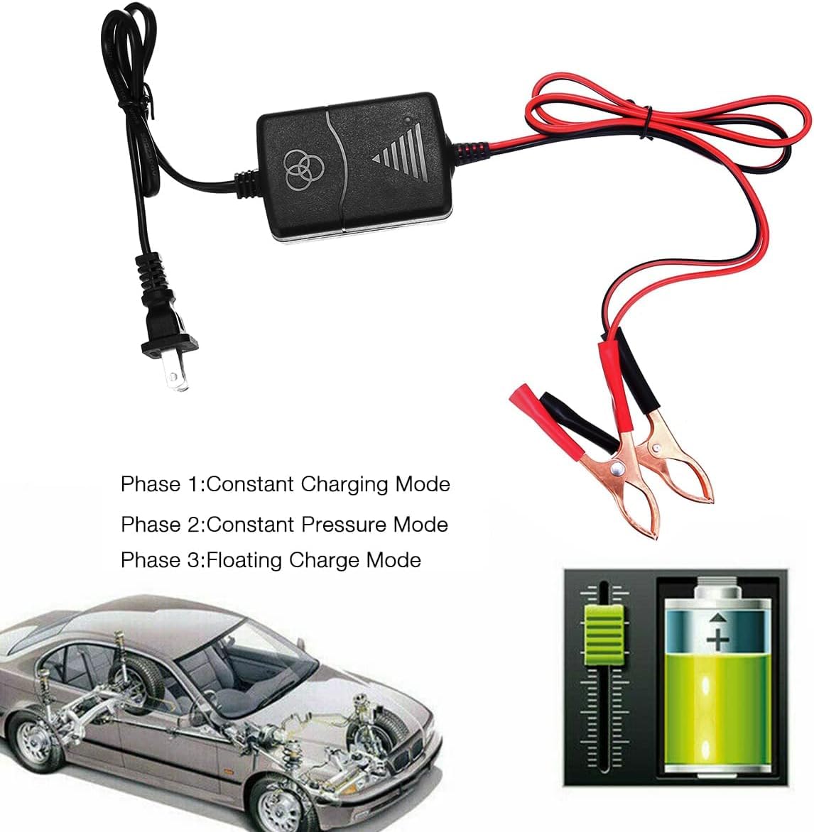 2PC Car Battery Charger 12V 1A Battery Charger Maintainer Trickle Charger for Boats Motorcycles ATVs Riding Mowers & Car Truck S