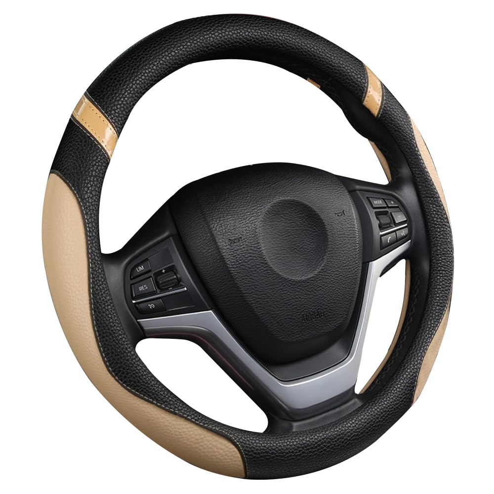 Steering Wheel Cover For Car Leather Universal Steering Wheel Covers For Men Women Fit Cars Suv Truck Pickup 15Inch (Beige)
