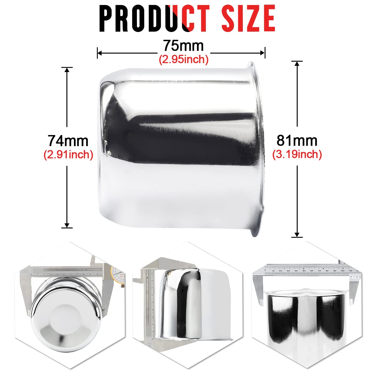 Rtrhinotuning 2.91'' Push Through Wheels Center Caps Chrome For Trucks Trailers Rvs, 4Pcs Wheels Hub Caps