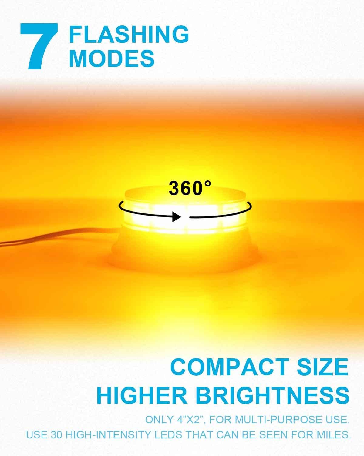 Agrieyes Amber Beacon Light 4.2Inch, Flashing Safety Warning Lights Permanent/Magnet Mount (Amber, Screw)