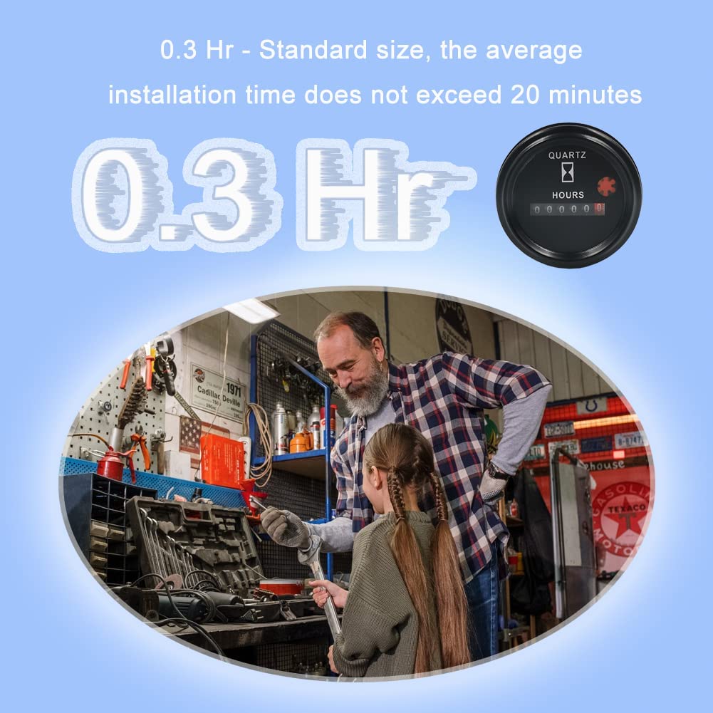 12-36V Dc/Ac Boat Marine Hour Meter, Quartz Hour Meter, Round Waterproof Hour Gauge Compatible With Boat Truck Engine 748 Chennic