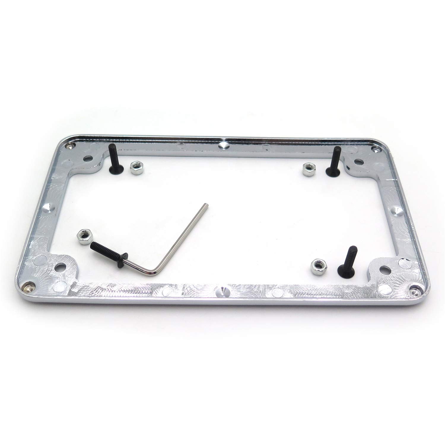 Httmt Mt294-001-Cd Chrome Flat License Plate Frame Bracket Tag Holder 7 Inches X 4 Inches Compatible With Universal Motorcycle