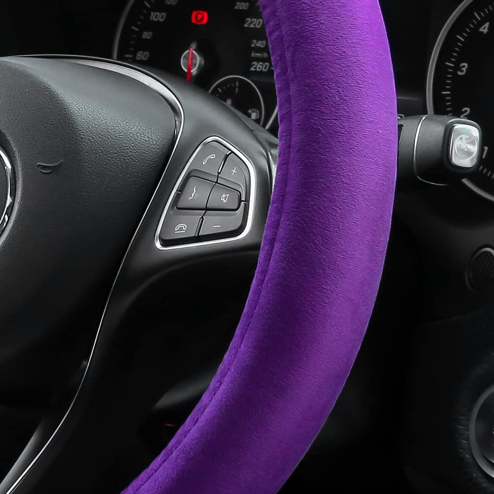 Otostar Soft Velvet Steering Wheel Cover, Universal Luxury Steering Wheel Protector Car Interior Accessories 15 Inch (Purple)