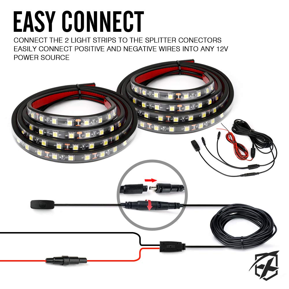Xprite 60' Inch White LED Truck Bed Lights Strip Kit, Decoration Lighting Bar for Cargo Pickup Trucks Tonneau Cover Van SUV RV Boat, with On/Off Switch - 2PCS