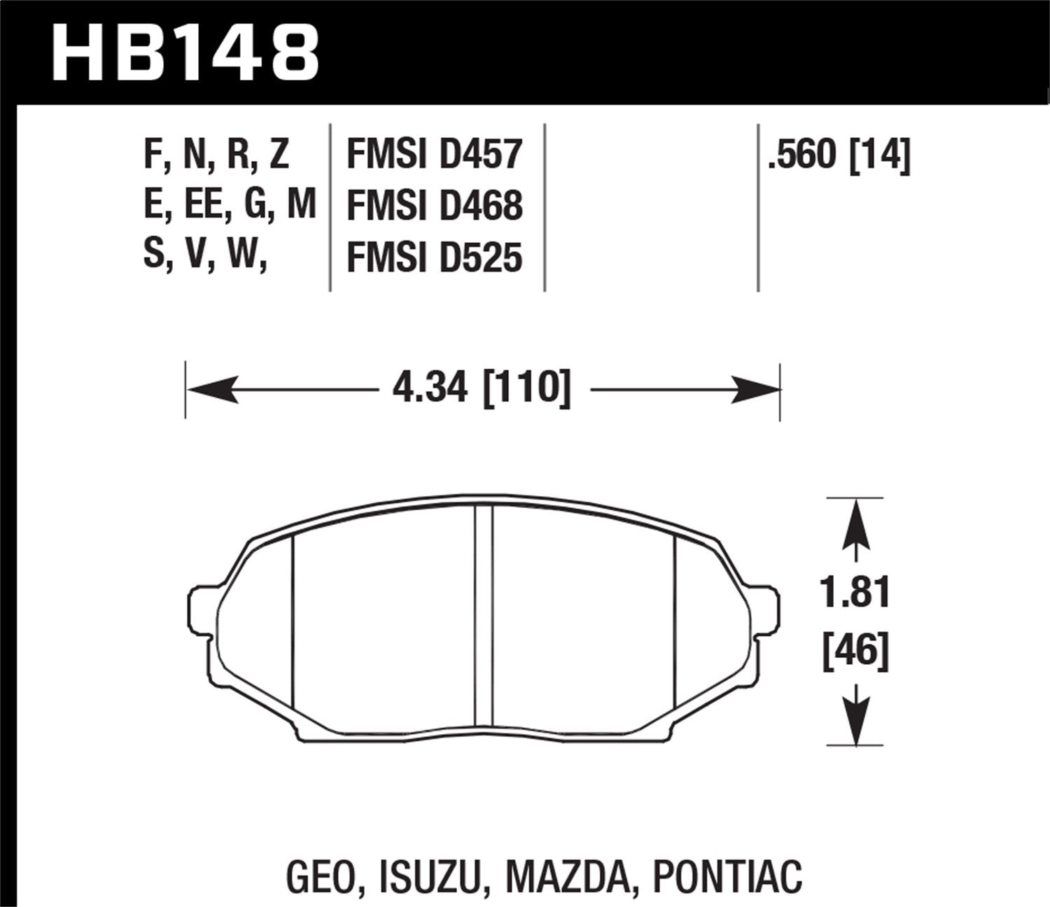 Hawk Performance HB148F.560 HPS Performance Ceramic Brake Pad