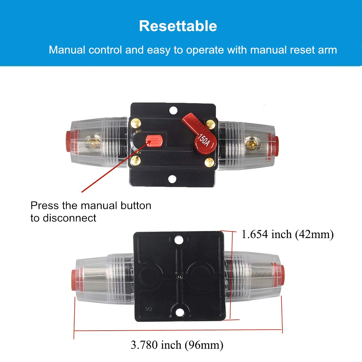 Wohhom 30A 40A 50A 60A 80A 100A 150A Amp Audio Circuit Breaker Auto Car Stereo Inline Fuse Holders Inverter, Manual Reset 12V-24