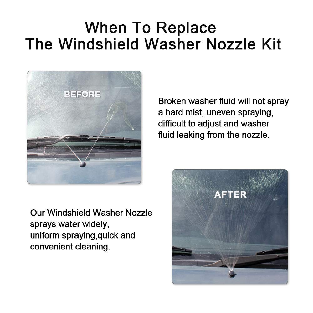 Front Windshield Washer Nozzles Kit For 04-10 Toyota Sienna 05-12 Toyota Corolla 04-08 Toyota Solara 00-05 Toyota Tundra Replaces Oem # 85381-Ae020 Windshield Wiper Washer Nozzle Spray Jet