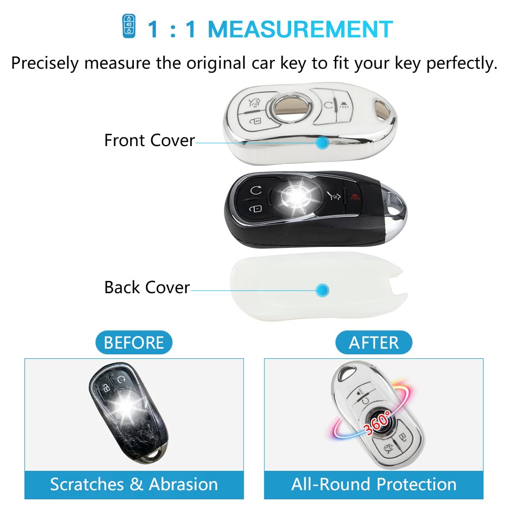 1797 For Buick Key Fob Cover Encore Enclave Lacrosse Envision Regal Accessories Car Remote Case Shell Girly Cute 6 Button White Silver Tpu