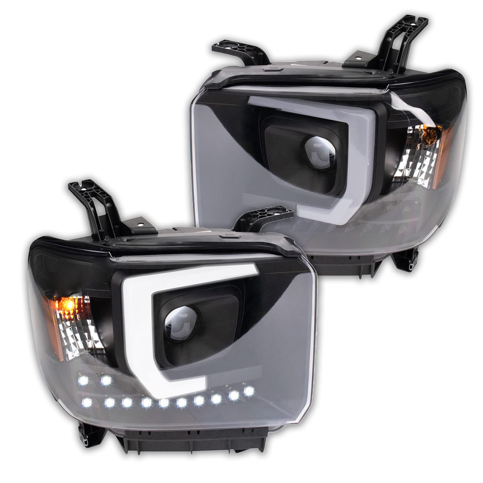 Trq Headlight Assembly Set Headlights Driver & Passenger Side Compatible With 2014-2018 Gmc Sierra 1500 2015-2019 Sierra 2500 Hd