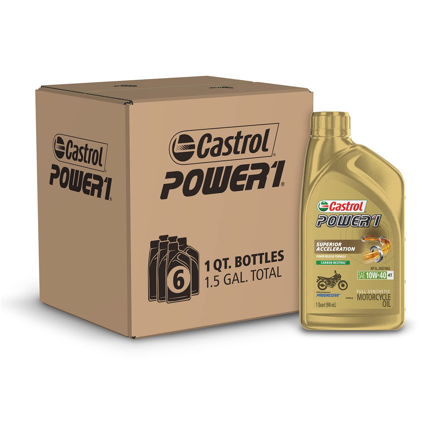 Castrol Power1 4T 10W-40 Full Synthetic Motorcycle Oil, 1 Quart, Pack Of 6