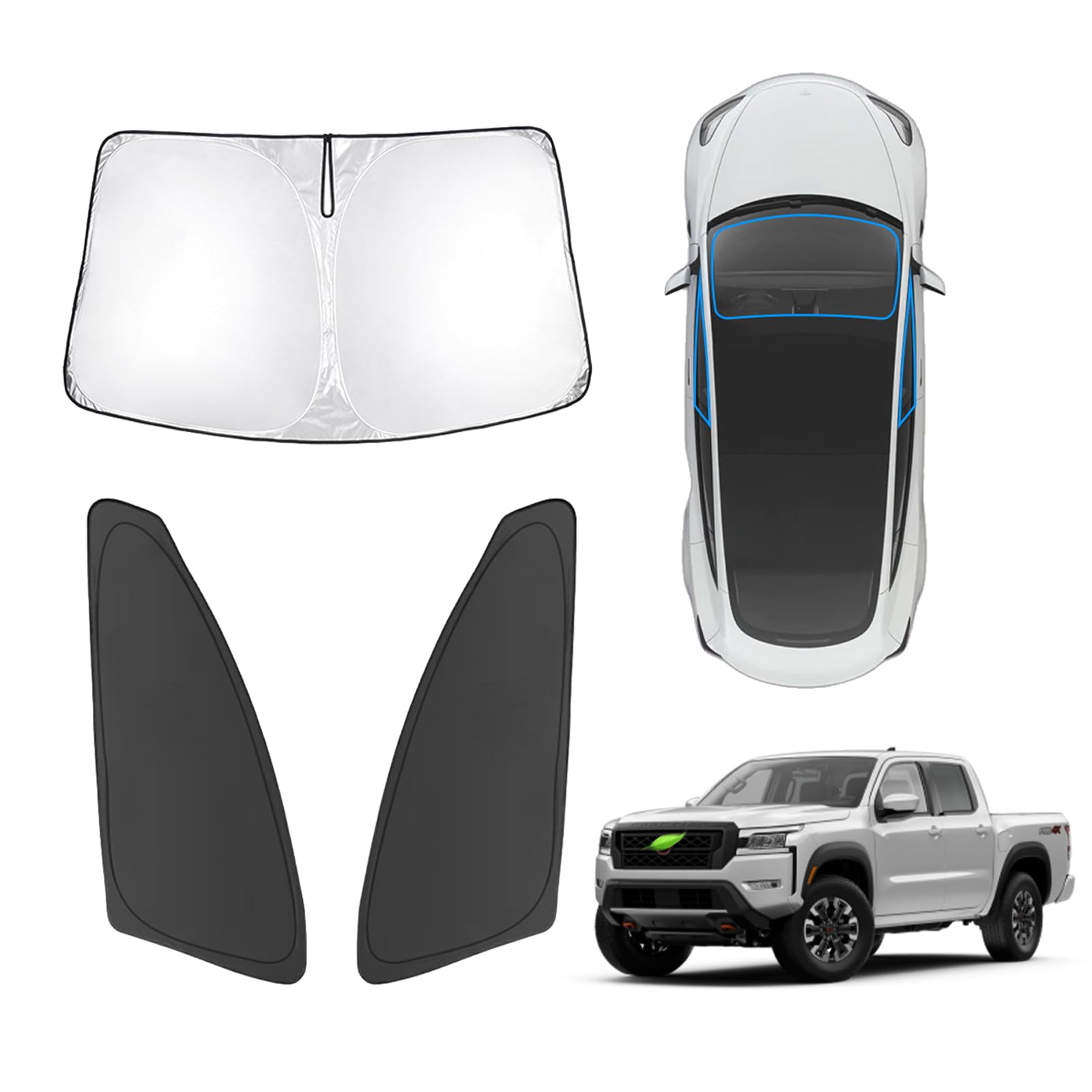 Karltys 3Pcs Windshield Sun Shade For Nissan Frontier 2022-2025, Thickened Reflective Front And Side Window Sunshade Custom Fit