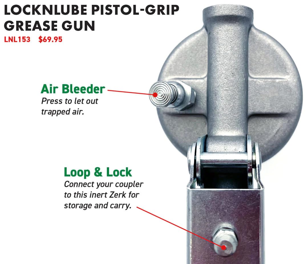 Locknlube Heavy-Duty Pistol Grip Grease Gun. Includes Our Patented Locknlube Grease Coupler (Locks On, Stays On, Won'T Leak!) Pl