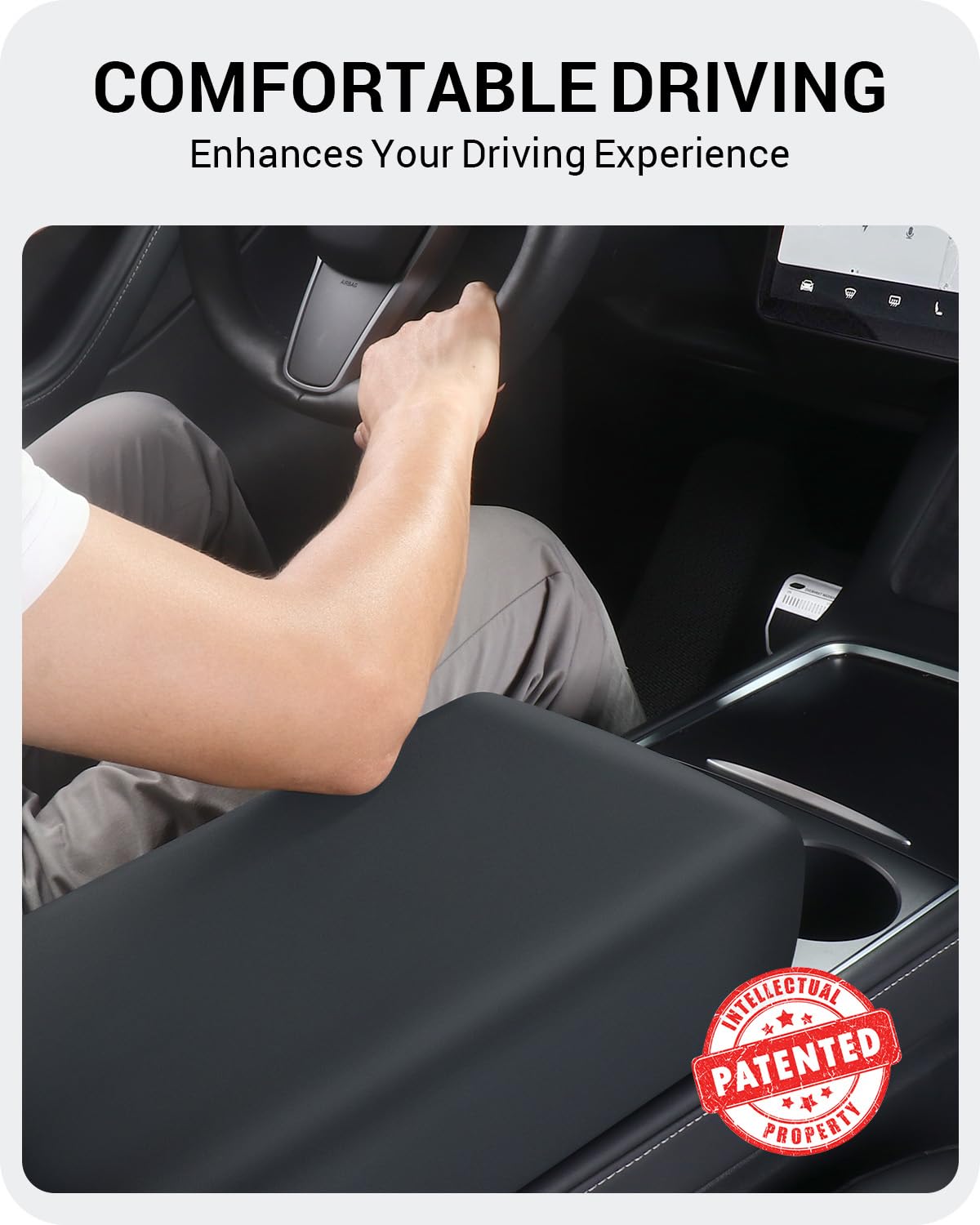 Basenor 2025 Upgraded Tesla Model 3 Model Y Center Console Cover Tpu Armrest Cover Non-Slip Protector Armrest 2017-2024 Tesla In