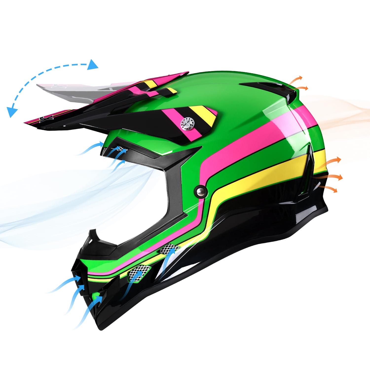 Glx Gx623 Youth Atv/Dirt Bike Helmet Combo - Retro Green, Small - Dot