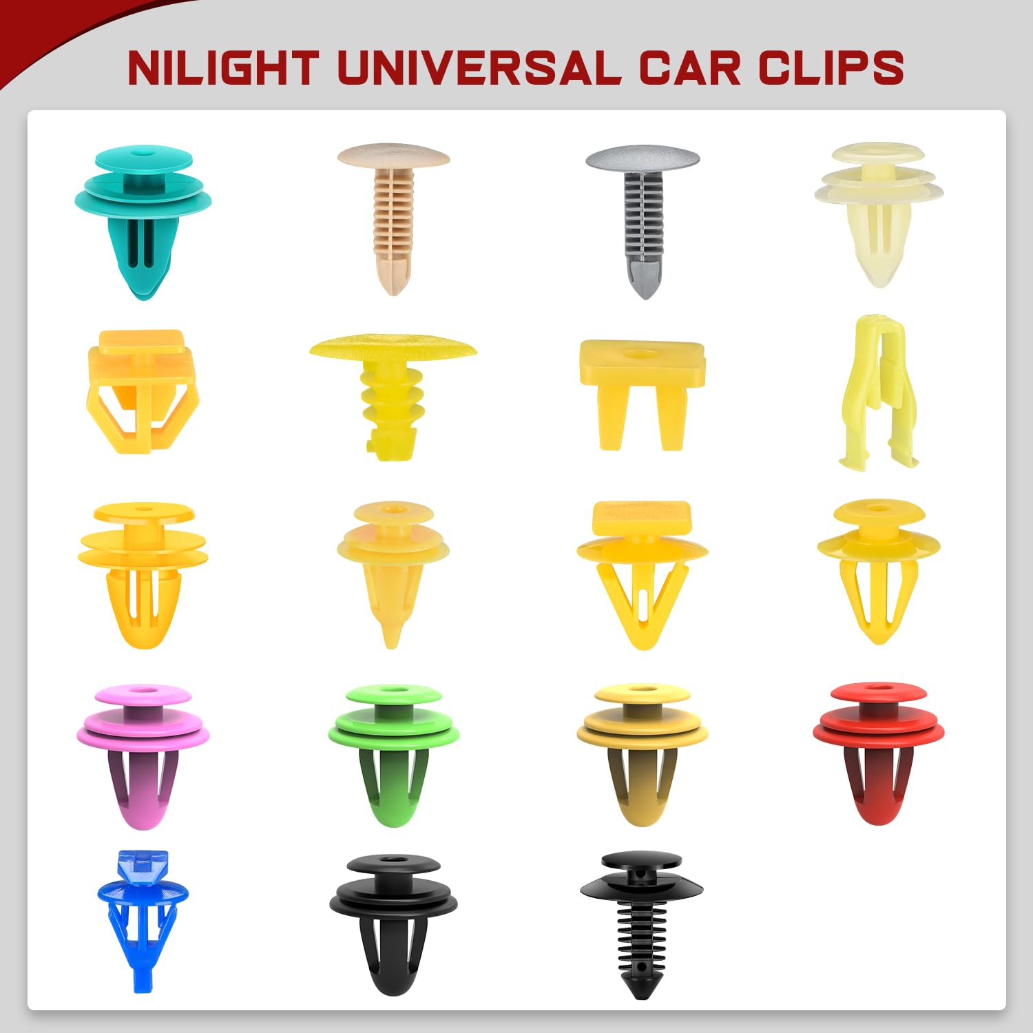Nilight 1001Pcs Universal Car Clips Mixed Auto Bumper Fender Trim Door Panel Shield Engine Cover Retainer Rivet Push Clips For G