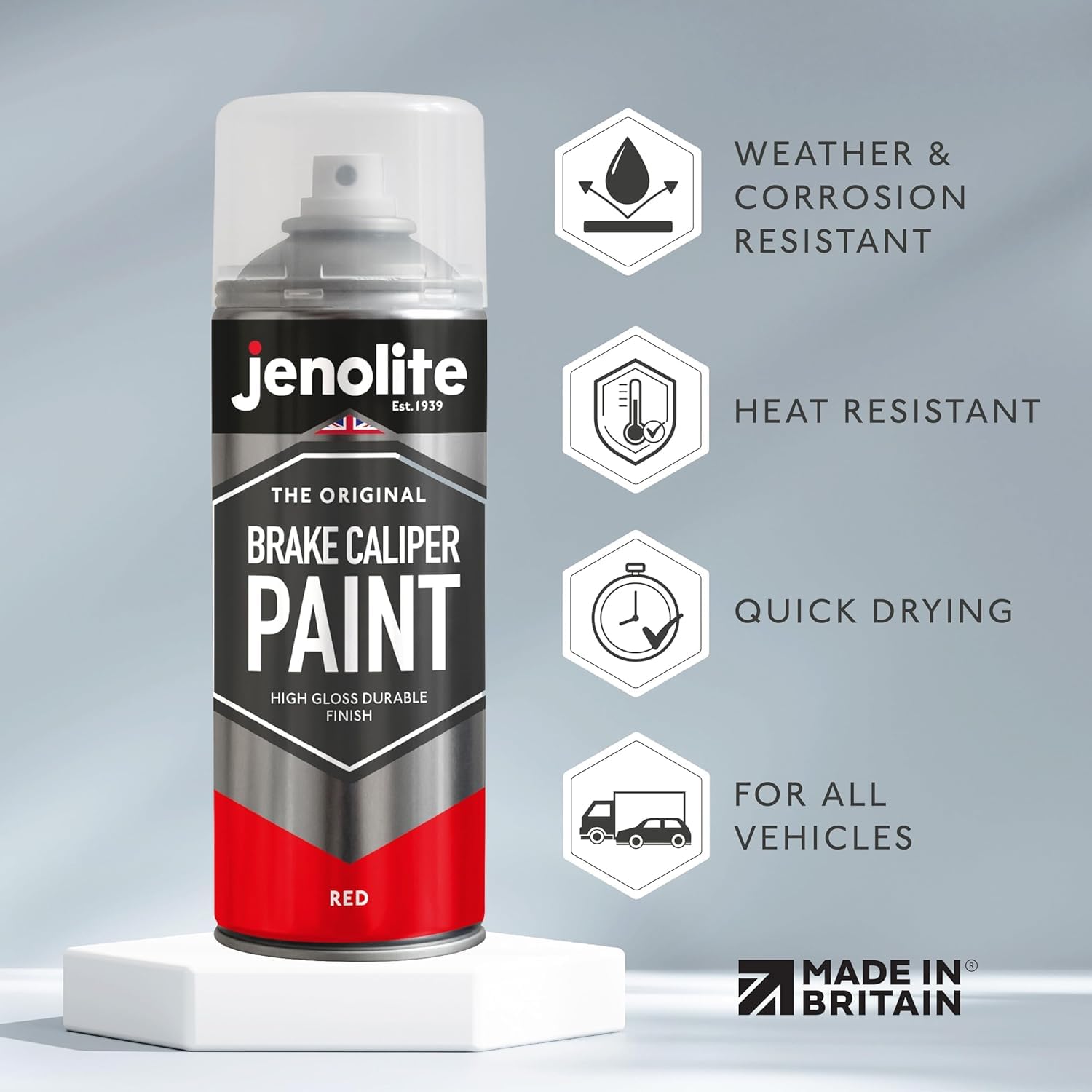 Jenolite Brake Caliper Paint | Red | Restore & Transform Car Brake Calipers | 400Ml (13.5Fl Oz)