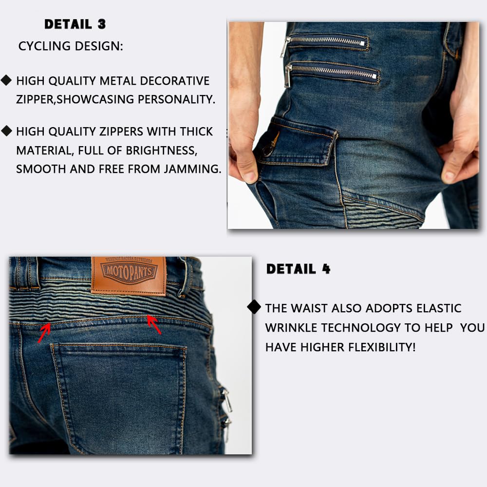 Lomeng Motorcycle Riding Pants Motorbike Motocross Cycling Jeans Safety Ce Knee Hip Removable Armored All Seasons For Men Blue 36