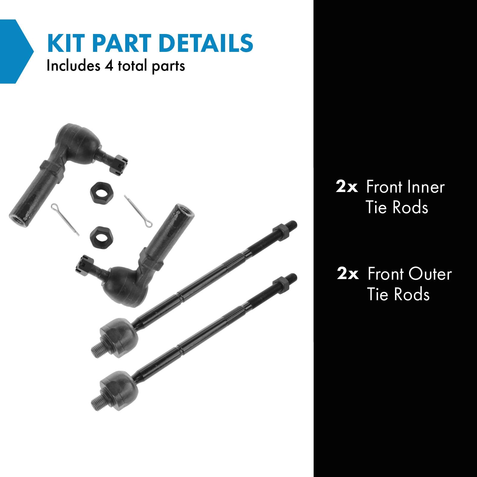 Trq Front Tie Rod Set Driver & Passenger Side Inner & Outer Compatible With 1996-2000 Chrysler Town & Country 2000 Voyager Dodge