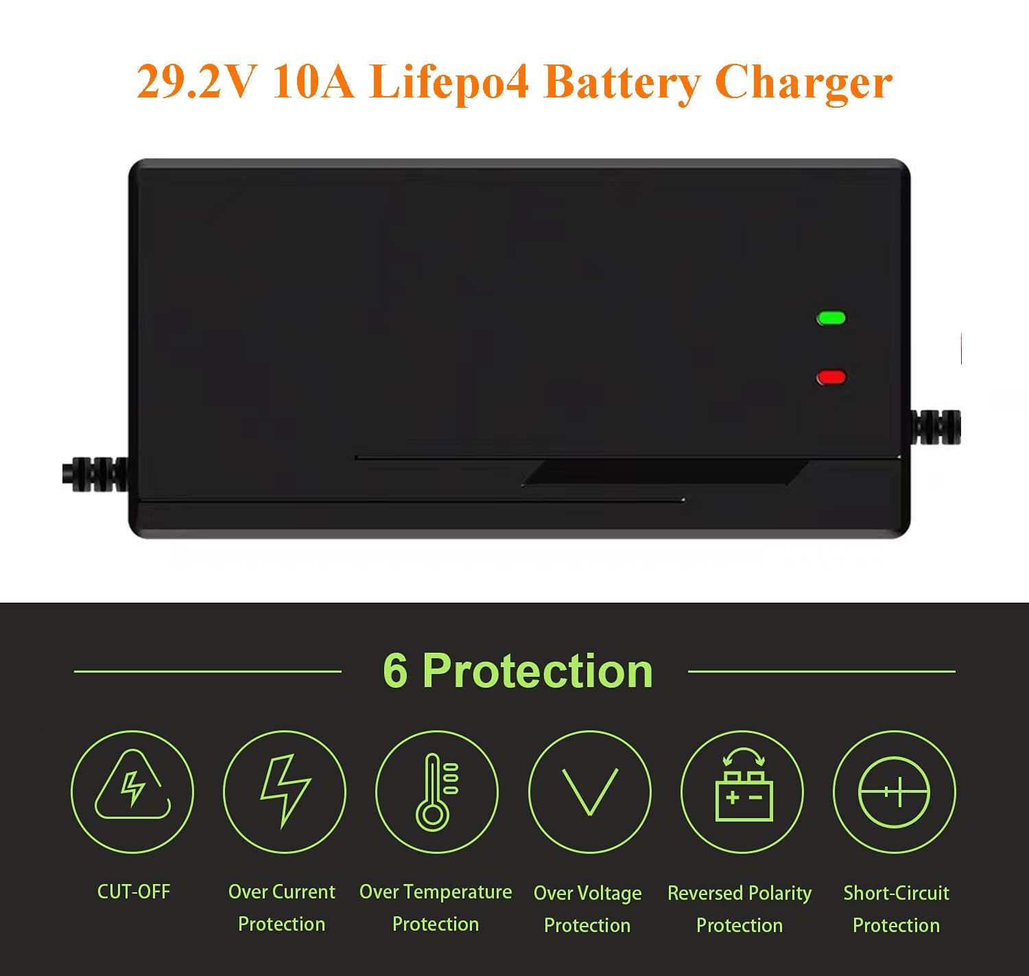 DUDHOIK 24V/29.2V 10A Lifepo4 Charger 110V 120V with Cooling Fan Lithium Battery Charger Multiple Protection Functions for 24V L