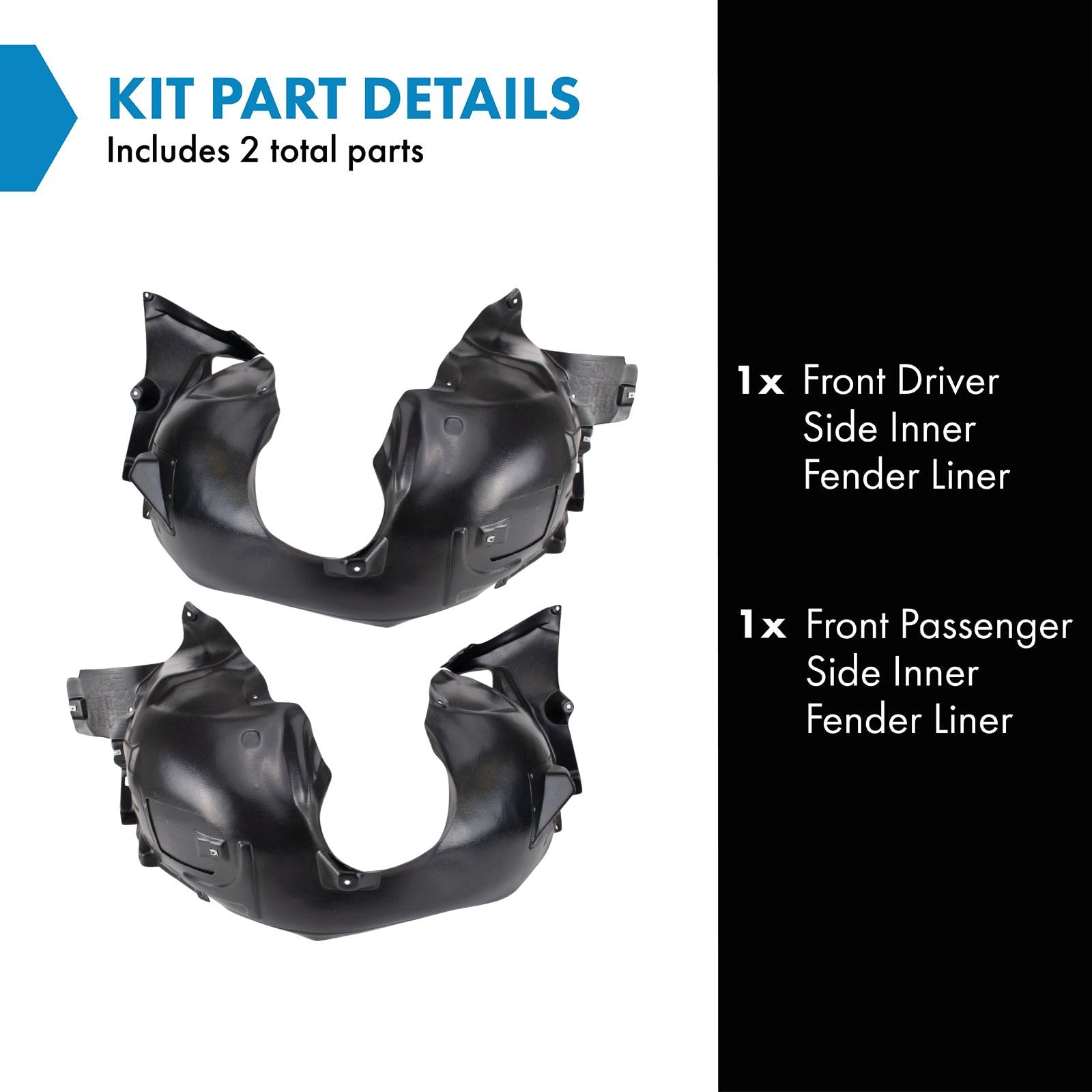 Trq Front Inner Fender Liner Set Compatible With 2014-2019 Mercedes-Benz Cla250 Mb1248175 Mb1249175