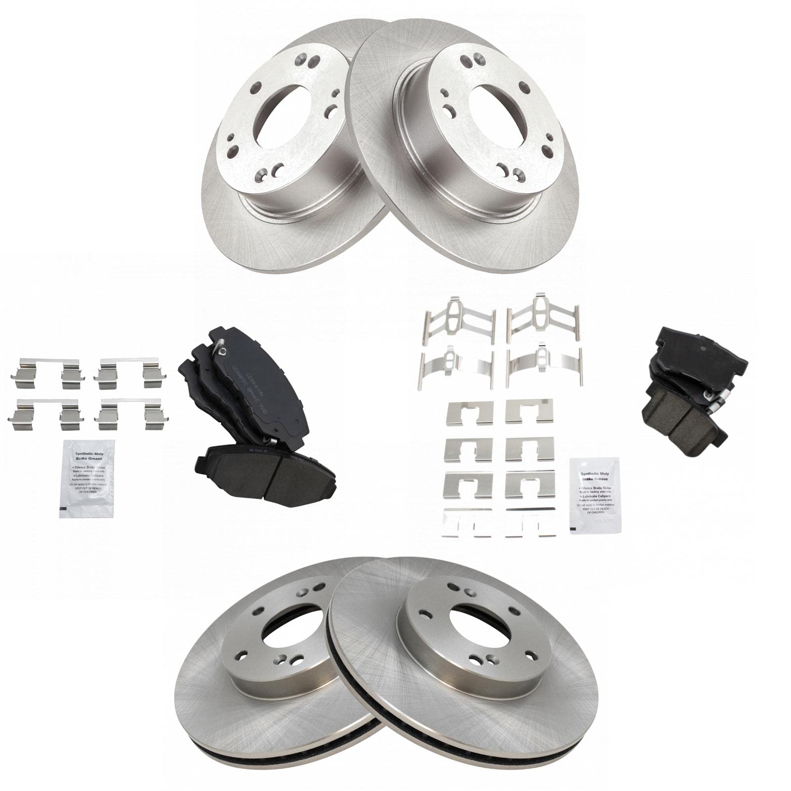 Trq Front And Rear Brake Pad & Rotor Kit Brake Pads Brake Rotor Ceramic Compatible With 2003-2007 Honda Accord