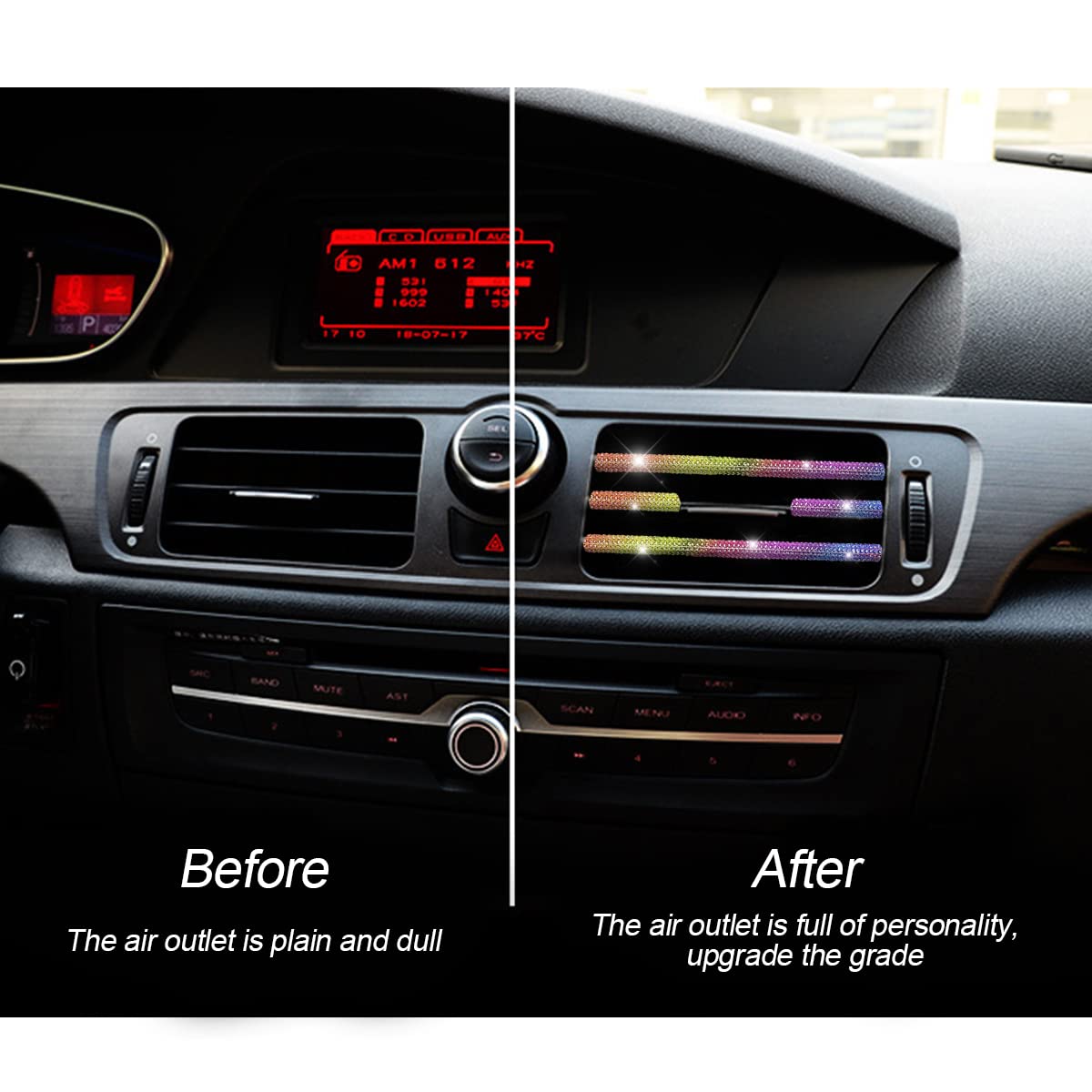 Bling Car Vent Outlet Trim, 10Pcs Handcrafted Rhinestones Diamond Decoration Strips For All Straight Air Conditioner Outlet, Bli