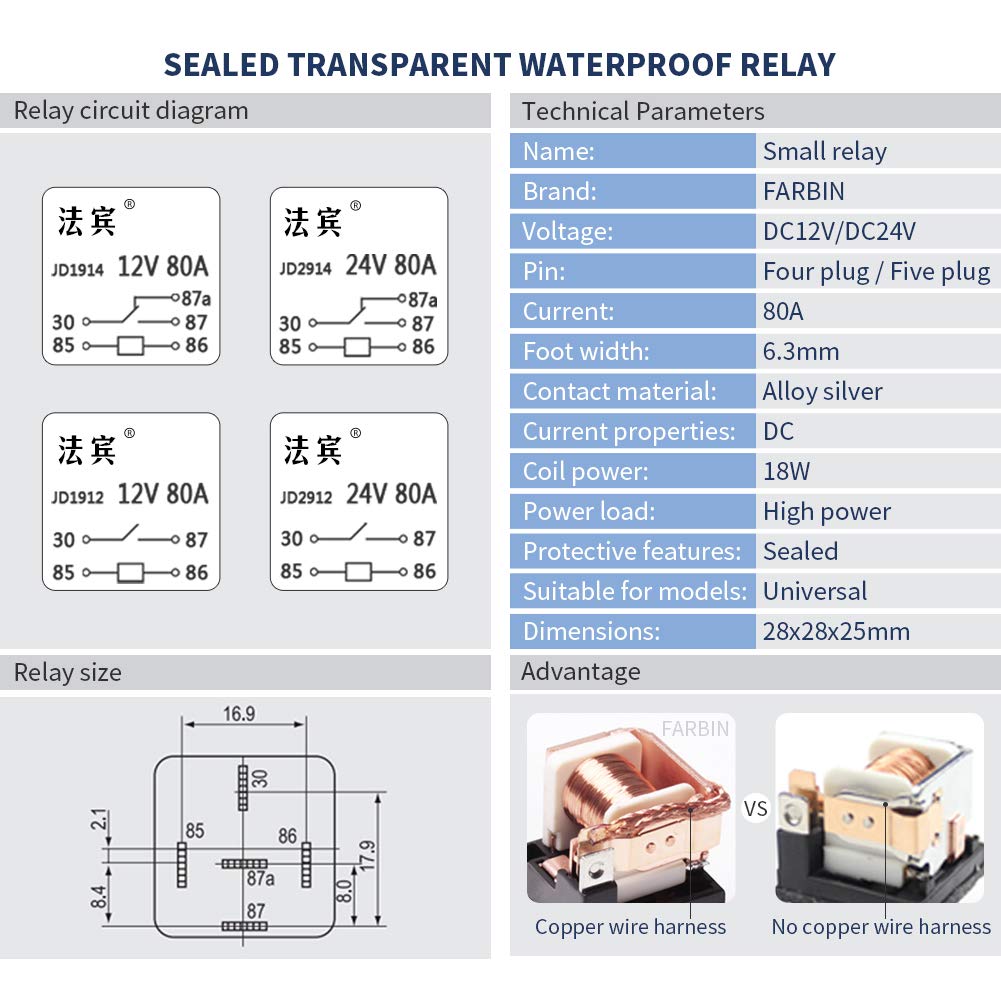 Farbin Air Horn Relay Wiring Harness Kit 12V 80 Amp For Car Truck Motorcycle