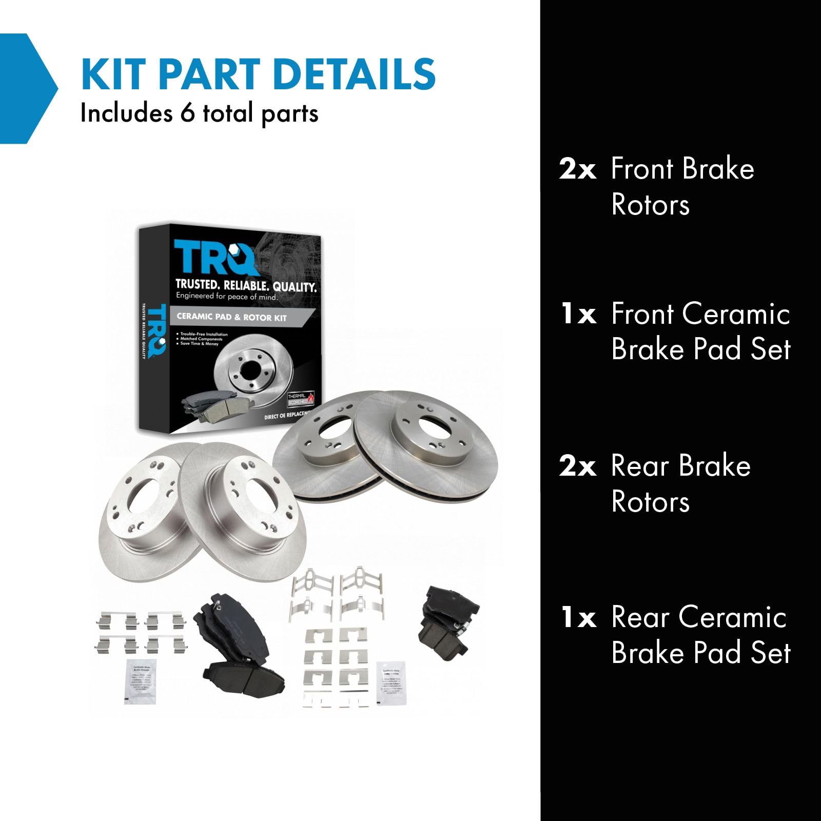 Trq Front And Rear Brake Pad & Rotor Kit Brake Pads Brake Rotor Ceramic Compatible With 2003-2007 Honda Accord