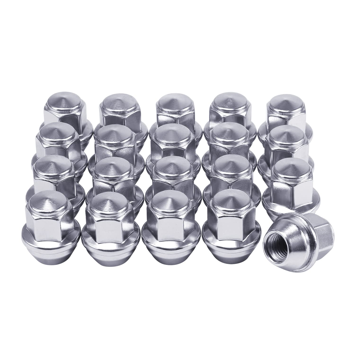 Lichamp 20pcs OEM Lug Nuts 12x1.5 Chrome Original Factory Cone Seat Style M12x1.5 Lugnuts Compatible with Ford Fusion Escape Foc